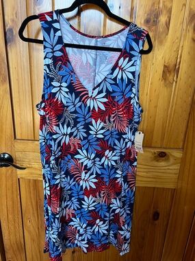 St. John's Bay Navy Blue Red Leaf-Print Sleeveless Dress